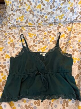 American Eagle Outfitters Dark Green Lace-Trim Satin Cami